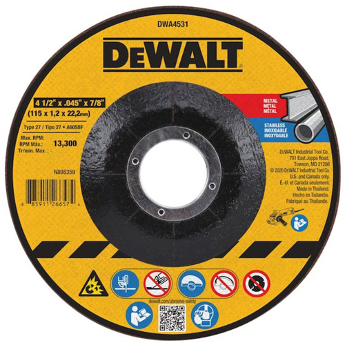 Metal Cutting Wheel, 4-1/2" x 0.045", 7/8" Arbor, Type 27, Aluminum Oxide Les Fournitures Industrielles Méga