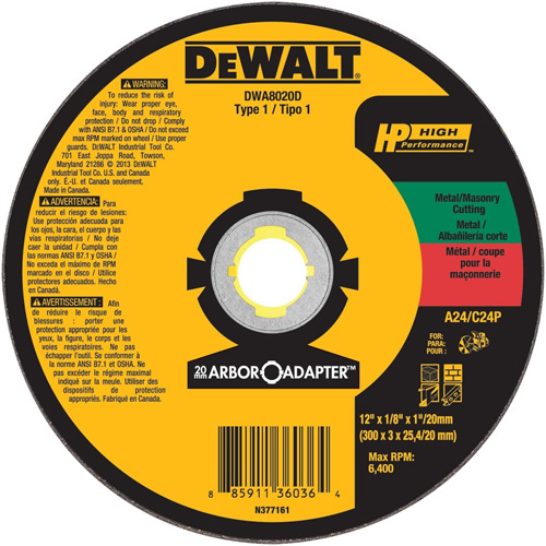 High Performance Cutting Wheel for Circular Saws, 12" x 1/8" Arbor, Aluminum Oxide Les Fournitures Industrielles Méga