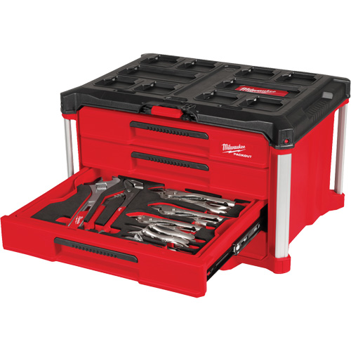 64-Piece Hand Tool Set with PACKOUT 4 Drawer Tool Box, 16-3/10" x 22-1/5" x 14-3/10", Black/Red Les Fournitures Industrielles Méga