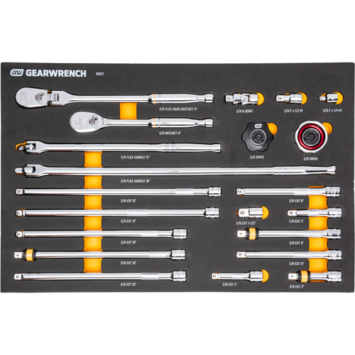 Ensemble d'outils &agrave; cliquet et d'entraînement 3/8" &agrave; 90 dents avec plateau de rangement en mousse Les Fournitures Industrielles Méga