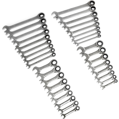72-Tooth 12 Point Standard & Stubby Wrench Set, Ratcheting Combination, 34 Pieces, Imperial and Metric Les Fournitures Industrielles Méga