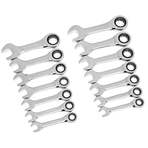 72-Tooth 12 Point Stubby Wrench Set, Ratcheting Combination, 14 Pieces, Imperial and Metric Les Fournitures Industrielles Méga