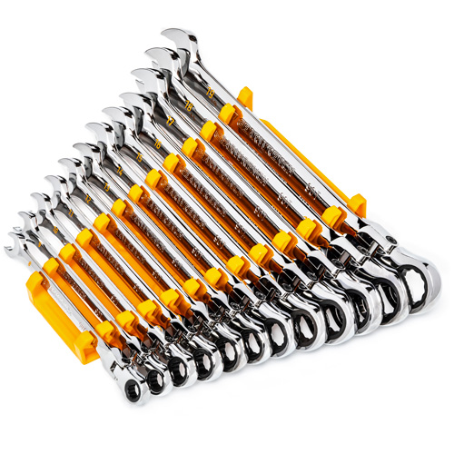 Jeu de cl&eacute;s &agrave; 12 pans et 90 dents, T&ecirc;te articul&eacute;e/Combinaison &agrave; cliquet, 12 morceaux, M&eacute;trique Les Fournitures Industrielles Méga