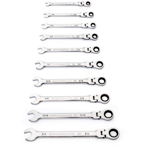 90-Tooth 12 Point SAE Wrench Set, Flex Head/Ratcheting Combination, 10 Pieces, Imperial Les Fournitures Industrielles Méga