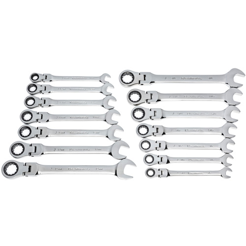 72-Tooth 12 Point Wrench Set, Flex Head/Ratcheting Combination, 14 Pieces, Imperial and Metric Les Fournitures Industrielles Méga