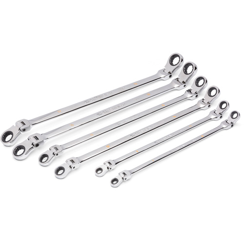 Jeu de cl&eacute;s &agrave; cliquet double m&eacute;triques &agrave; 12 pans et 90 dents Gearbox, T&ecirc;te articul&eacute;e, 6 morceaux, M&eacute;trique Les Fournitures Industrielles Méga