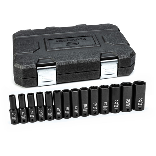 6 Point Metric Socket Set, 14 Pcs, Impact, 1/2" Drive Size, Deep Les Fournitures Industrielles Méga