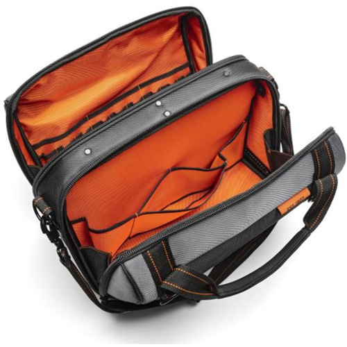 Sac ouvert de 17" pour outils d'ouvrier, Polyester, 3 pochettes, Noir/Gris/Orange Les Fournitures Industrielles Méga