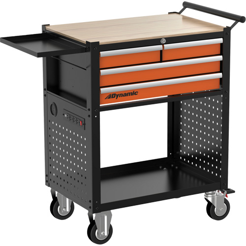 Utility Cart, 4 Drawers, Black/Orange Les Fournitures Industrielles Méga