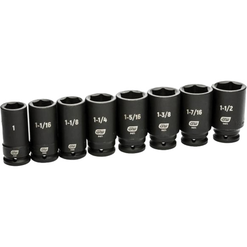 6 Point SAE Socket Set, 8 Pcs, Impact, 3/4" Drive Size, Deep Les Fournitures Industrielles Méga