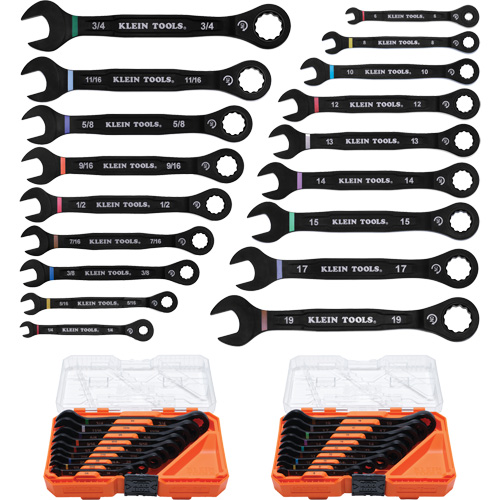 Wrench Set, Ratcheting Combination, 18 Pieces, Imperial and Metric Les Fournitures Industrielles Méga