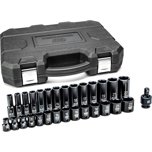 6-Point Metric Socket Set, 29 Pcs, Impact, 3/8" Drive Size, Deep Les Fournitures Industrielles Méga