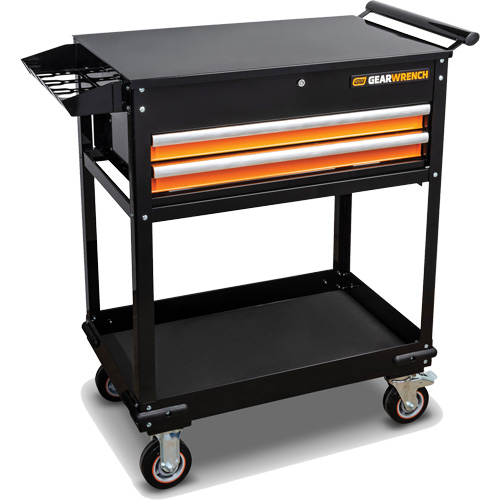 Utility Cart, 2 Drawers, 32-1/2" W x 42" H, Black/Orange Les Fournitures Industrielles Méga