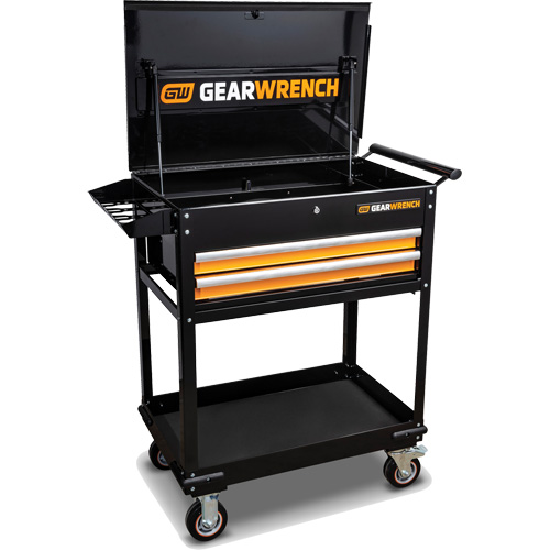 Utility Cart, 2 Drawers, 32-1/2" W x 42" H, Black/Orange Les Fournitures Industrielles Méga
