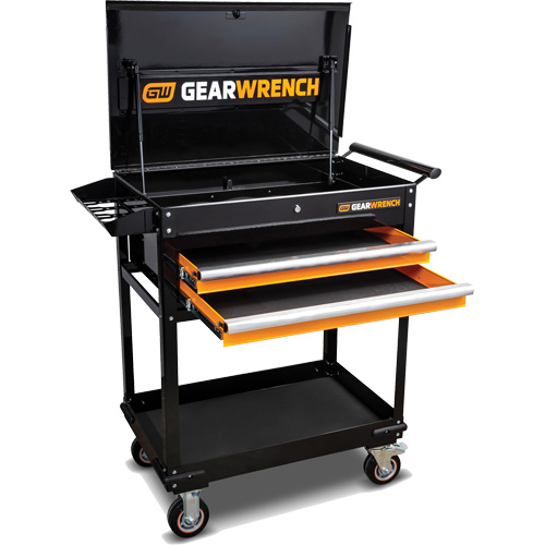 Utility Cart, 2 Drawers, 32-1/2" W x 42" H, Black/Orange Les Fournitures Industrielles Méga
