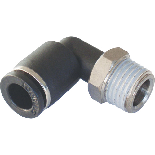Adaptateur coude m&acirc;le NPT MAXFIT &agrave; raccord instantan&eacute; (push-to-connect), 3/8" x 1/2" dia., Polym&egrave;re PBT Les Fournitures Industrielles Méga