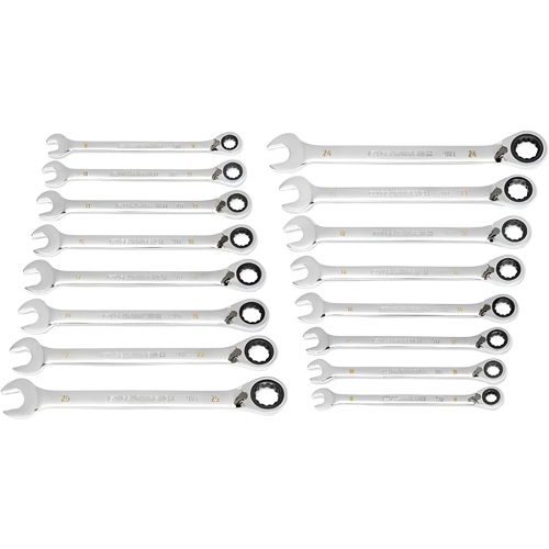 90-Tooth 12-Point Reversible Wrench Set, Ratcheting Box, 16 Pieces, Metric Les Fournitures Industrielles Méga
