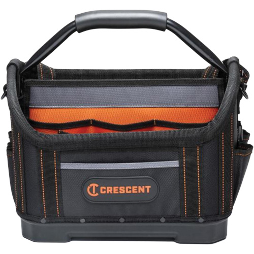 Sac ouvert de 14" pour outils d'ouvrier, 1680 Denier/Polyester, 25 pochettes, Noir/Gris/Orange Les Fournitures Industrielles Méga