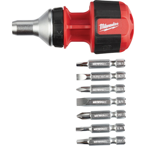 Tournevis compact &agrave; cliquet 8-en-1 &agrave; embouts multiples avec porte-embout de 1/4", Prise Coussin&eacute;e Les Fournitures Industrielles Méga