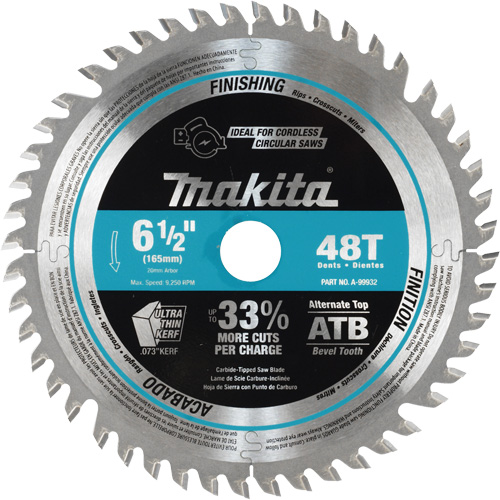 Carbide-Tipped Cordless Plunge Saw Blade, 6-1/2", 48 Teeth, Wood Use Les Fournitures Industrielles Méga