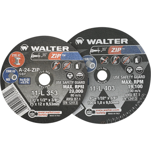 Zip Cut-Off Wheel, 4" x 1/4", 3/8" Arbor, Type 1 Les Fournitures Industrielles Méga