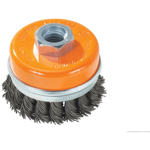 Knot-Twisted Wire Cup Brush with Ring, 4" Dia. x 5/8"-11 Arbor Les Fournitures Industrielles Méga