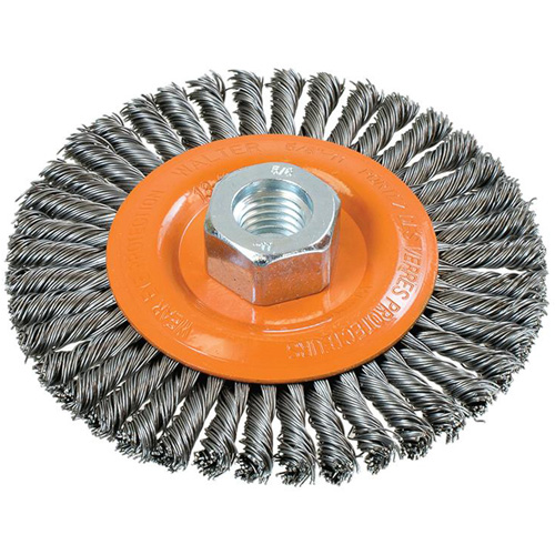 Stringer Bead Knotted Wire Brush, 4-1/2" Dia., 0.02" Fill, 5/8"-11 Arbor, Steel Les Fournitures Industrielles Méga
