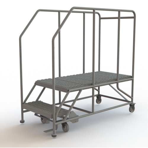 Mobile Work Platform, Steel, 2 Steps, 20" H, 47" D, 24" Step, Serrated Les Fournitures Industrielles Méga