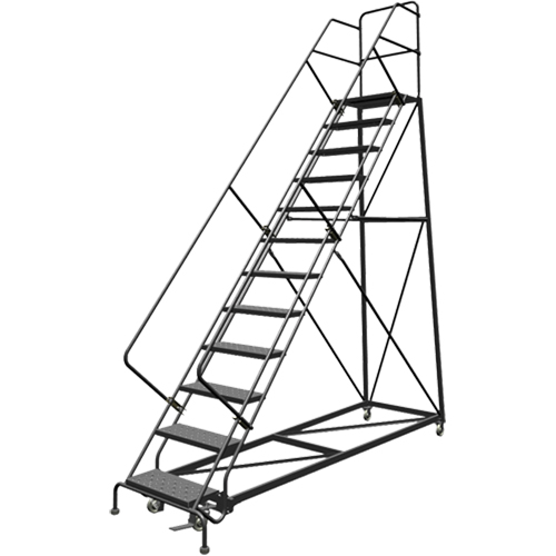 Safety Slope Rolling Ladder, 12 Steps, Perforated, 50° Incline, 120" High Les Fournitures Industrielles Méga