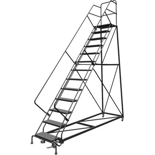 Safety Slope Rolling Ladder, 13 Steps, Perforated, 50° Incline, 130" High Les Fournitures Industrielles Méga