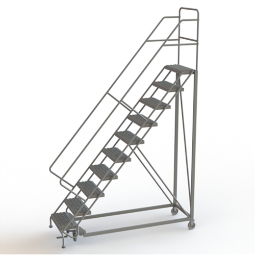 Safety Slope Rolling Ladder, 10 Steps, Serrated, 50° Incline, 100" High Les Fournitures Industrielles Méga