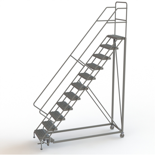 Safety Slope Rolling Ladder, 11 Steps, Serrated, 50° Incline, 110" High Les Fournitures Industrielles Méga
