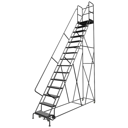 Escabeaux roulants &agrave; dessus profond, 15 marches, Largeur de la marche 24", Hauteur de la plateforme 150", Acier Les Fournitures Industrielles Méga