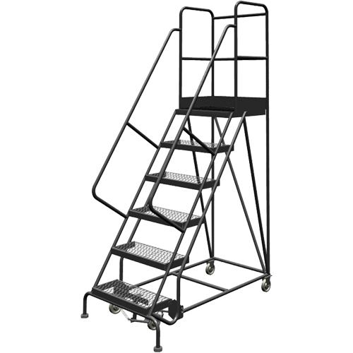 Escabeaux roulants &agrave; dessus profond, 6 marches, Largeur de la marche 24", Hauteur de la plateforme 60", Acier Les Fournitures Industrielles Méga