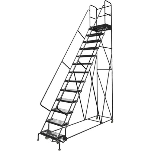 Escabeaux roulants &agrave; dessus profond, 13 marches, Largeur de la marche 24", Hauteur de la plateforme 130", Acier Les Fournitures Industrielles Méga