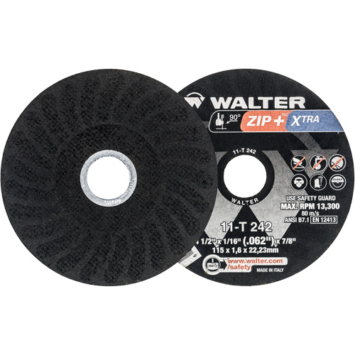 Zip+ Right Angle Grinder Reinforced Cut-Off Wheels, 4-1/2" x 1/16", 7/8" Arbor, Type 1, Zirconia Alumina, 13300 RPM Les Fournitures Industrielles Méga