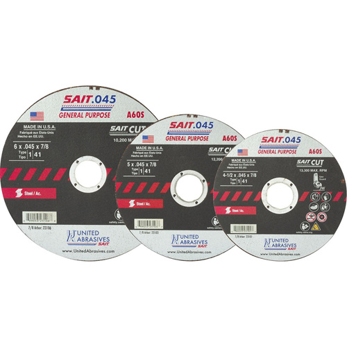 High Speed Cut-Off Wheel, 14" x 0.045", 1/4" Arbor, Type 1, Aluminum Oxide, 19000 RPM Les Fournitures Industrielles Méga
