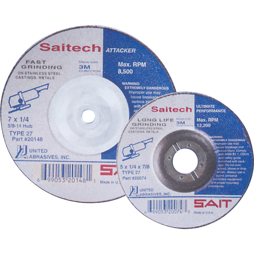 Saitech Ultimate Performance Grinding Wheel, 4" x 1/4", 3/8" Arbor, Aluminum Oxide, Type 27 Les Fournitures Industrielles Méga