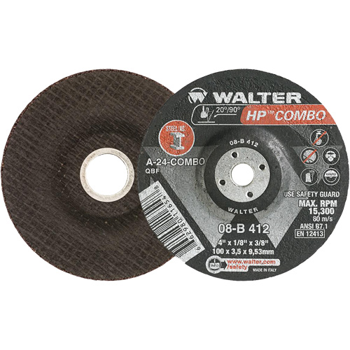 HP Combo Depressed Center Combination Wheel, 4" x 1/8", 3/8" Arbor, Type 27 Les Fournitures Industrielles Méga