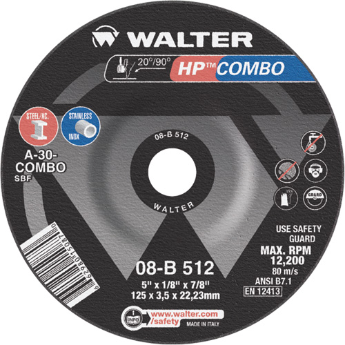 HP Combo Depressed Center Combination Wheel, 5" x 1/8", 7/8" Arbor, Type 27 Les Fournitures Industrielles Méga