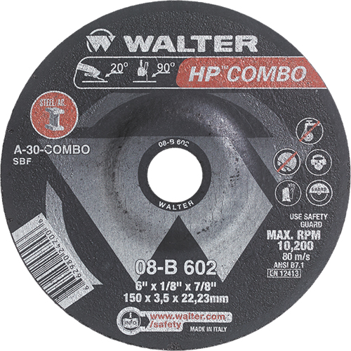 Meule combin&eacute;e HP Combo &agrave; moyeu d&eacute;port&eacute;, 6" x 1/8", Arbre de 7/8", Type 27 Les Fournitures Industrielles Méga