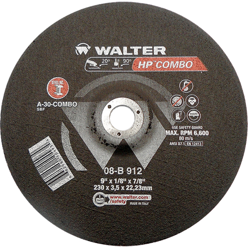 HP Combo Depressed Center Combination Wheel, 9" x 1/8", 7/8" Arbor, Type 27 Les Fournitures Industrielles Méga
