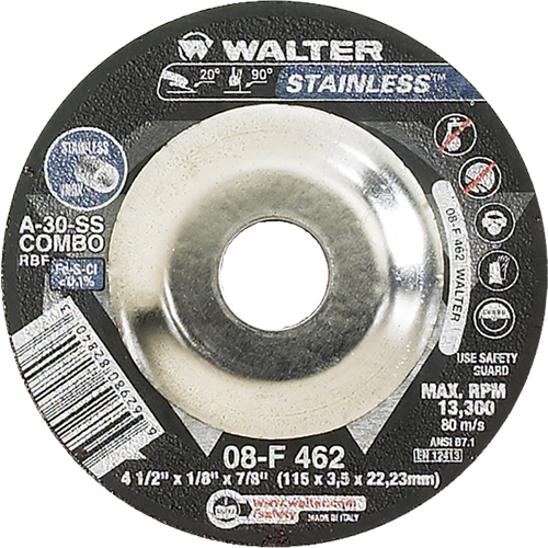 Depressed Centre Grinding Wheels - Stainless Type 27, 4-1/2" x 1/8", 7/8" Arbor, Type 27 Les Fournitures Industrielles Méga