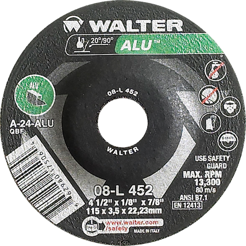 Meules &agrave; moyeu d&eacute;port&eacute; - Aluminium type 27, 4-1/2" x 1/8", Arbre de 7/8", Type 27 Les Fournitures Industrielles Méga