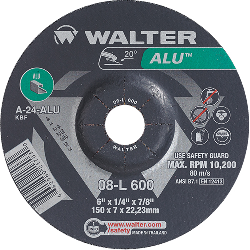 Aluminium Depressed Centre Grinding Wheels, 6" x 1/4", 7/8" Arbor, Type 27 Les Fournitures Industrielles Méga