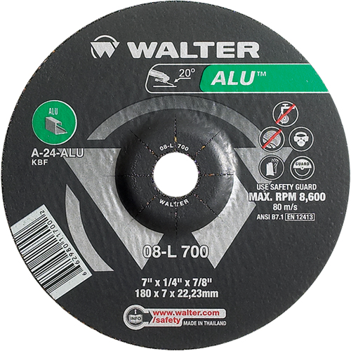 Aluminium Depressed Centre Grinding Wheels, 7" x 1/4", 7/8" Arbor, Type 27 Les Fournitures Industrielles Méga