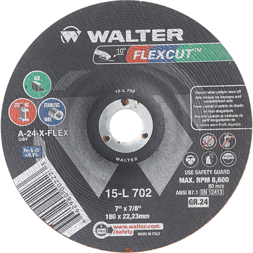 Flexcut Depressed Centre Grinding Wheels, 7", 24 Grit, Aluminum Oxide, 7/8", 8600 RPM, Type 29 Les Fournitures Industrielles Méga