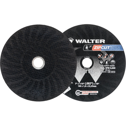 Zipcut Reinforced Cut-Off Wheel, 7" x 1/16", 7/8" Arbor, Type 1, Aluminum Oxide, 8600 RPM Les Fournitures Industrielles Méga