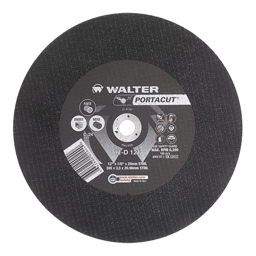 Meule &agrave; tronçonner rapide en acier inoxydable Portacut, 12" x 1/8", Arbre de 1", Type 1, Carbure de silicium, 6300 Tr/min Les Fournitures Industrielles Méga