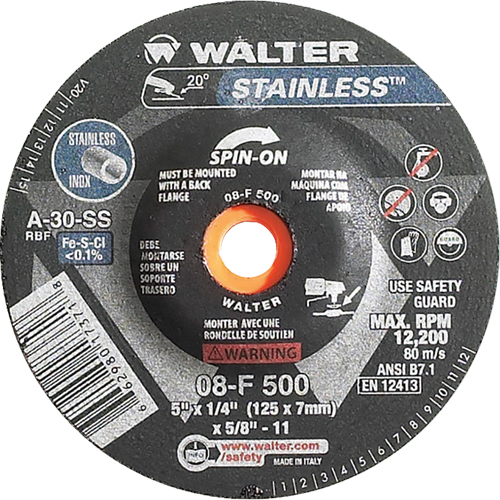 Depressed Centre Grinding Wheels - Stainless Type 27, 5" x 1/4", 5/8"-11 Arbor, Type 27S Les Fournitures Industrielles Méga